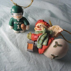 2 snowmen ornaments one is Sarah's attic Michigan state (w1510)
